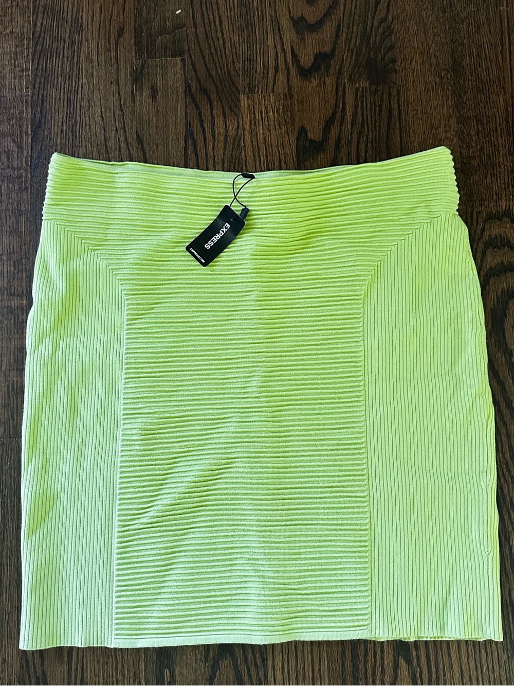 Express Neon Lime Ribbed Mini Skirt